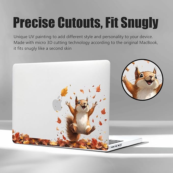 DTangLsm Compatible for MacBook Air 13 inch Case 2025 2024-2022 M4 M3 M2 A3240 A3113 A2681, Smooth Plastic Hard Shell Protective Cover for MacBook Air 13.6 Laptop Case+Keyboard Cover, Happy Squirrel
