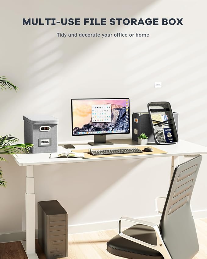 Oterri File Organizer Box with Lid, Hanging Filing File Box with Mesh Pocket, Document Organizer Box for Letter Files, Portable Storage Box with Smooth Sliding Rail for Office&Home(1 PCS, Grey)