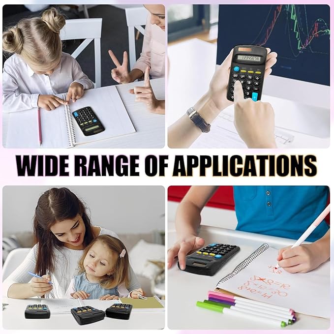 18 Pack Basic Calculators for Students, Pocket Calculator Bulk Classroom Mini Calculators Solar and Battery Dual Powered Handheld Calculator 8 Digit Display for Office School and Home (Black)