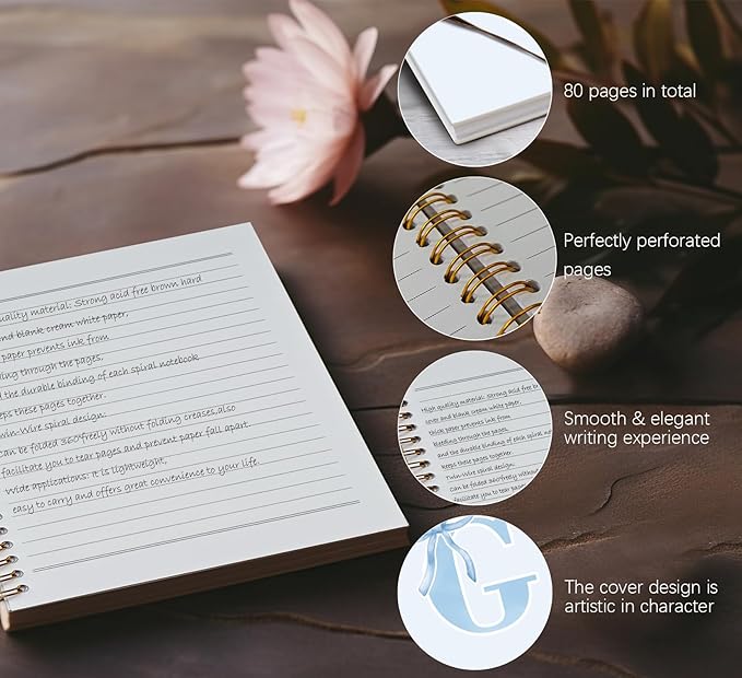 Initial G Notebook Journal,Personalized Teen Girl Gifts,Coquette Trendy Preppy Blue Bow Spiral Notebook,Monogrammed Gifts for Women Teen Girl,College Ruled Hardcover Spiral Notebook 5.5 x 8.3