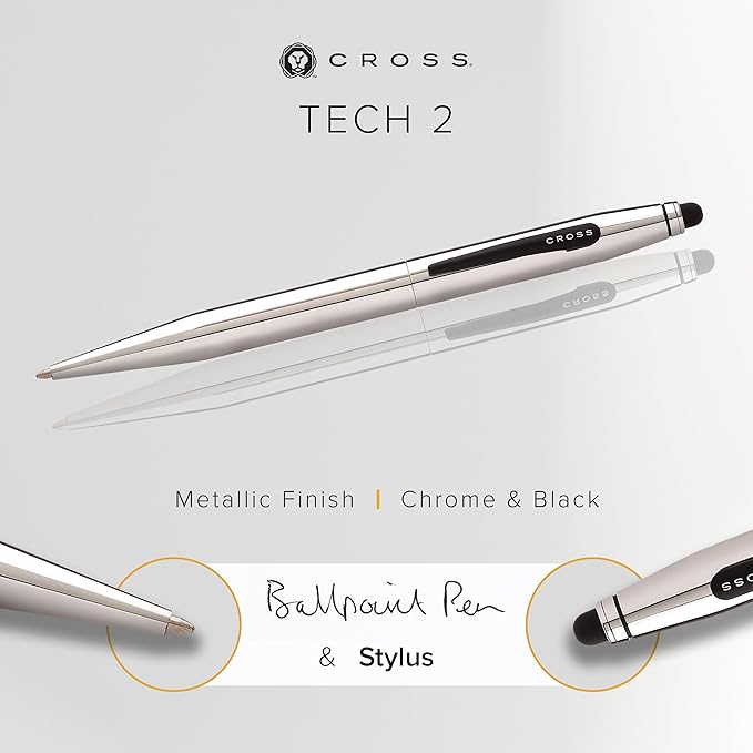 Cross Tech2 Refillable Tech2 Presented in a Premium Gift Box - Medium Point, Black Ink, Chrome & Black