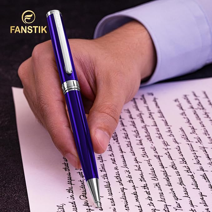 Customized Blue Luxury ballpoint pen (Made In USA) fancy gift set for women, Chrome Finish, Professional executive pen gift set for men (Lux Custom-BallPoint Blue)