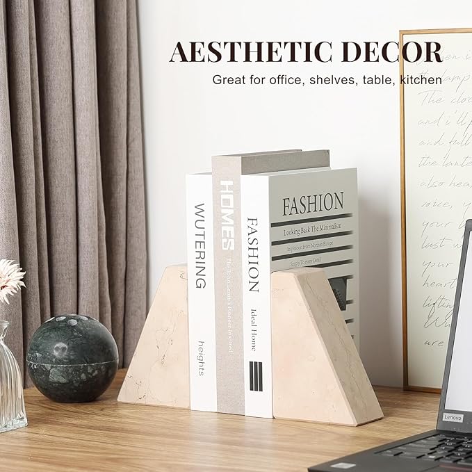 Koville Natural Stone Bookends for Shelves, Granite Book Ends for Heavy Books, Non-Slip Heavy Duty Book Stopper for CD/Movies, Decorative Bookend for Bookshelf Table Home Decor(Pink)