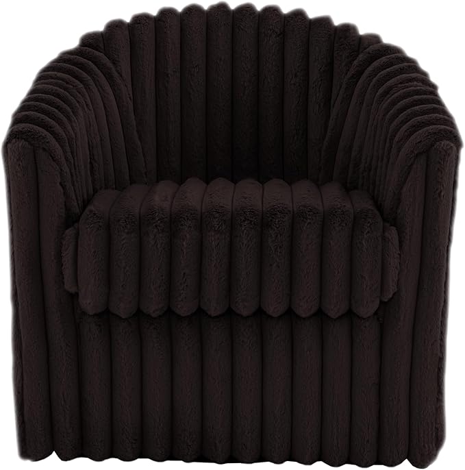 UIXE Faux Fur Swivel Accent Chair, Modern Upholstered Armchair Barrel Club Chair for Living Room, Chocolate