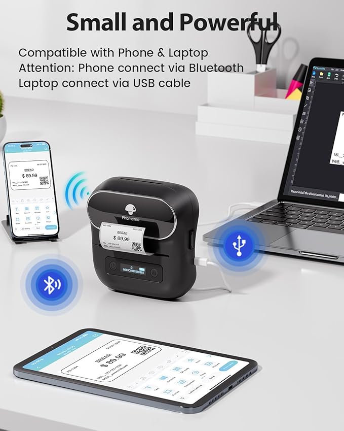 Phomemo Label Maker,M220 Label Printer,3 Inch Bluetooth Thermal Label Maker Machine with 2000+ Icons,300+ Templates & Fonts,for Kids School Items,Small Business,Large Sticker