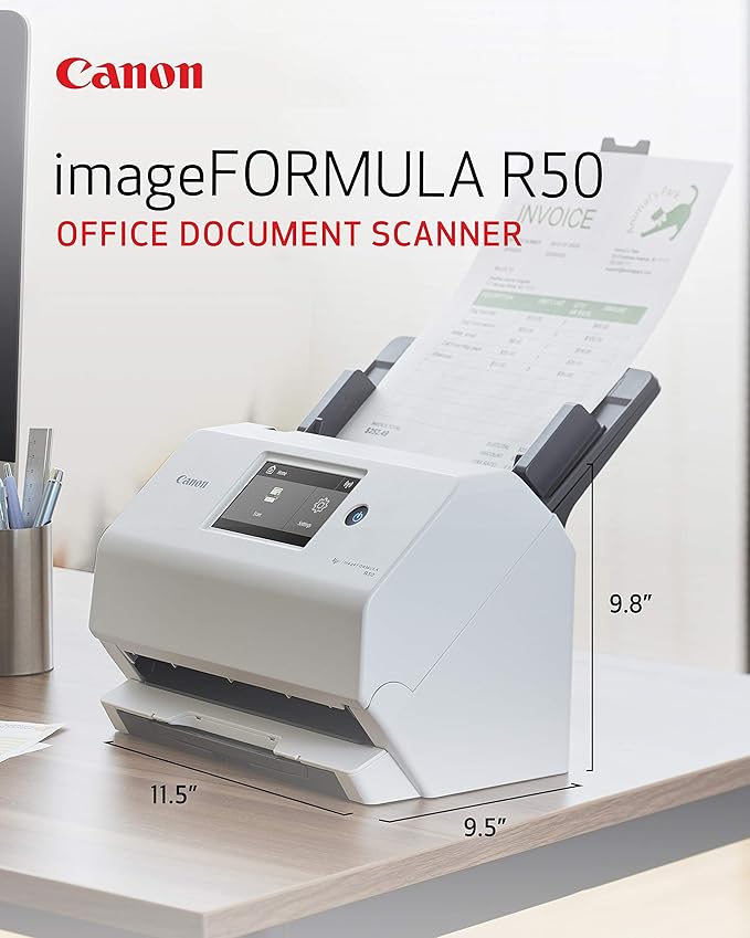 Canon imageFORMULA R50 Business Document Scanner for PC and Mac - Color Duplex Scanning - Connect with USB Cable or Wi-Fi Network - LCD Touchscreen - Auto Document Feeder - Easy Setup