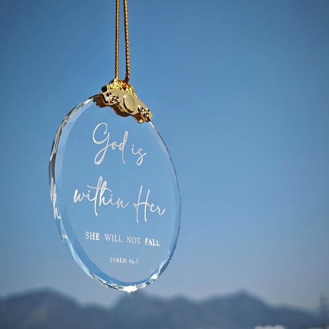 God is Within Her Christian Hanging Ornament Inspiring Religious Quote from Psalm 46:5 for Faith Encouragement Crystal Shiny Home Decoration