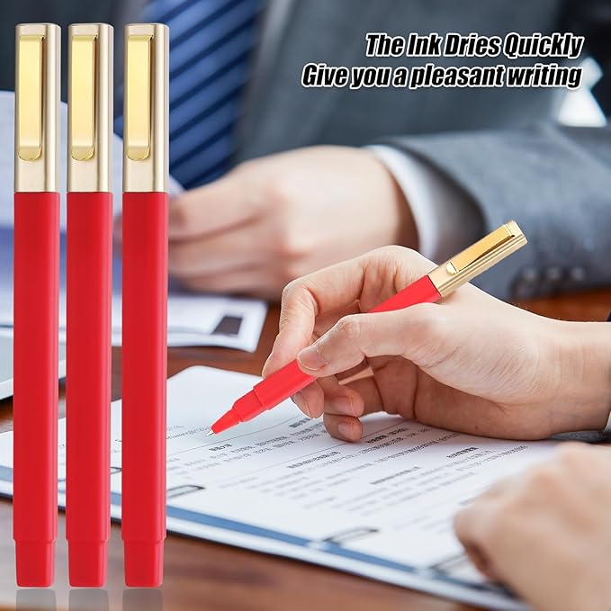 6 Pack Gel Pens Red 0.5mm Medium Point Red Gel Ink Pens with Cap Quick Drying Ballpoint Pen Smooth Writing Fine Point Pen for Journaling School Office Supplies