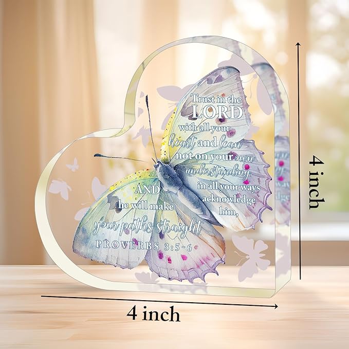 Christian Gifts for Women, Inspirational Gifts with Bible Verse and Prayers, Motivational Catholic Gift, Bible Verse Inspirational Heart-Shaped Acrylic, Faith Religious Gifts for Christian Women Men