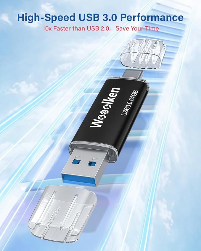 USB C Flash Drive 64GB 5 Pack, Wooolken USB 3.0 Dual Drive Type-C Thumb Drive OTG Compatible with iPhone 16/15, Android Smartphone/Tablets/Computers