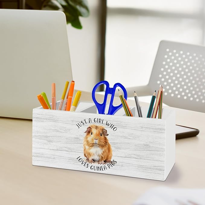 Guinea Pig Gifts Pen Pencil Holder Organizer for Desk Accessories, Just a Girl Who Loves Guinea Pigs Wooden Box Sign Desk Decor for Home Office Decoration, Animal Lover Gifts