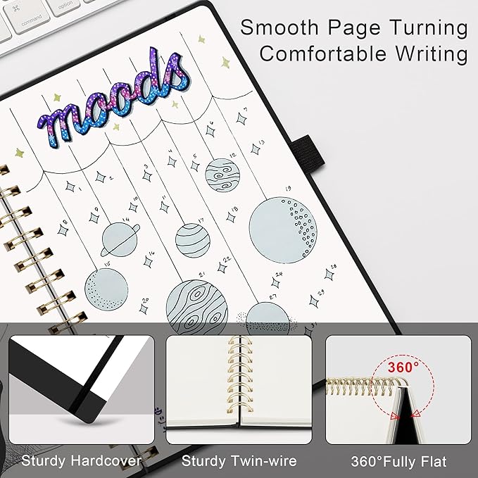 RETTACY Blank Journal Notebook, 140 Pages, A5 Medium Size (5.7'' x 8.3''), Hardcover, 100 GSM Thick Paper, for Sketching, Drawing, Painting (Black)