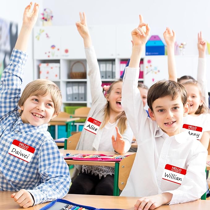 480 Pcs Name Tags Sticker Red, 3" x 2" Blank Hello My Name is Name Tag Stickers to Write On, Adhesive Hi My Name is Name Stickers, Name Labels for School,Classroom,Office,Party