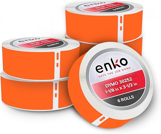 enKo [6 Rolls, 2100 Labels] Address, Shipping & Barcode Labels 30252 - Orange (1-1/8" x 3-1/2") Compatible for Dymo LabelWriter & Rollo Printer