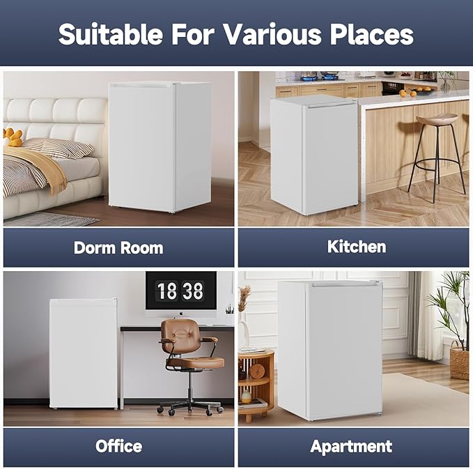 4.3 Cu.Ft Mini Fridge with Freezer, Single Door Refrigerator with Adjustable Thermostat, Mini Compact Fridge for Bedroom, Office, Dorm, RV
