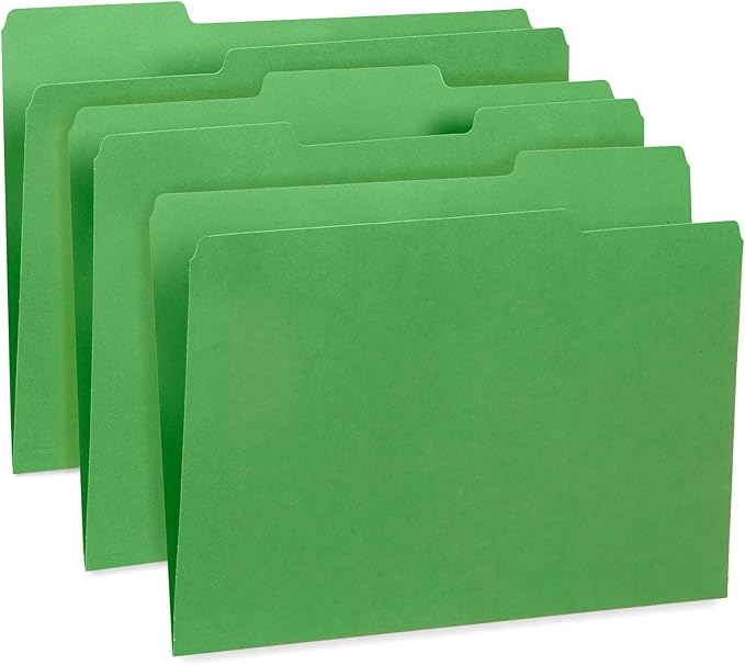 Blue Summit Supplies File Folder, 1/3 Cut Tab, Letter Size, Green, Great for Organizing and Easy File Storage, 100 Per Box