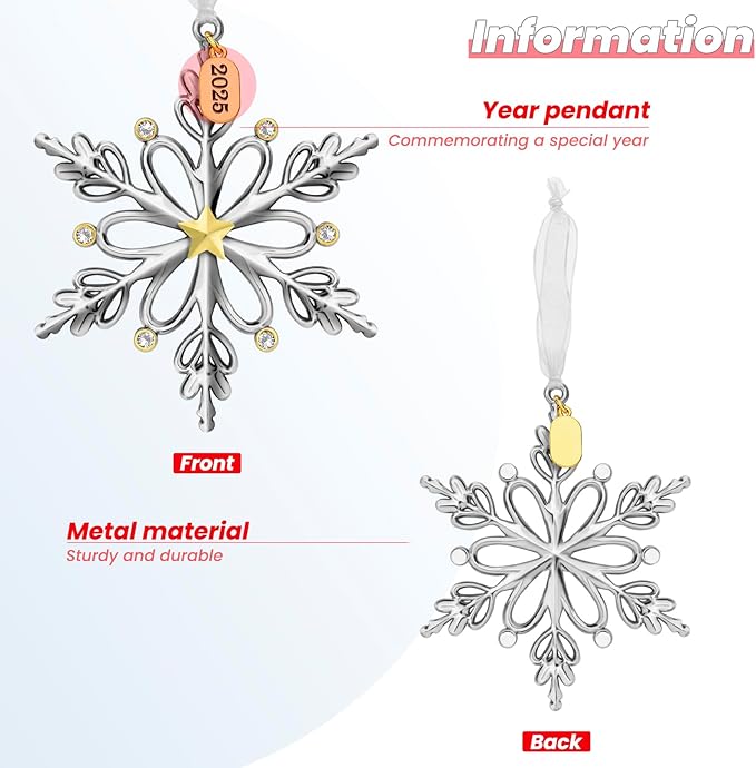 Christmas Tree Ornaments – 2025 Snowflake Hanging Pendant of Car Charm Holiday Decorative Keepsake Gift Home Decor (1 Pieces-C (2025))