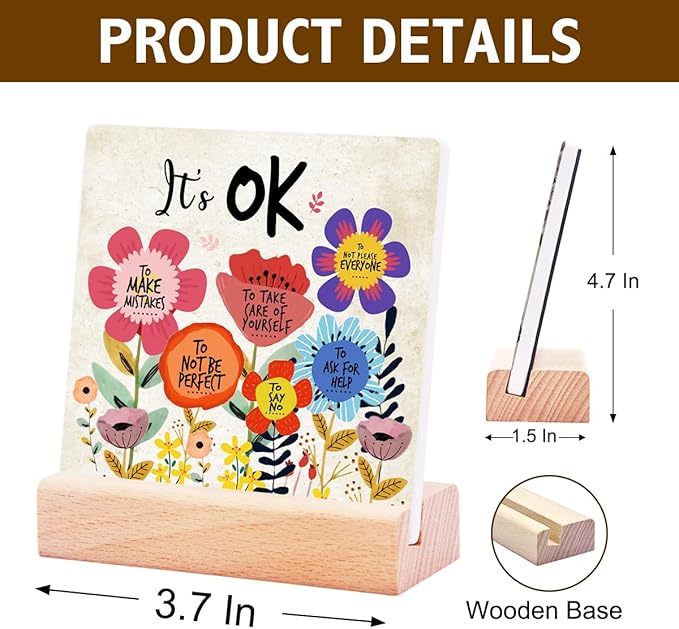 Inspirational Gifts for Teen Girls Women Birthday Christmas-Encouragement Gift Cheer Up Gifts for Friends-Motivational Sign It's OK Sign Ceramic Plaque-Mental Health Office Desk Decor