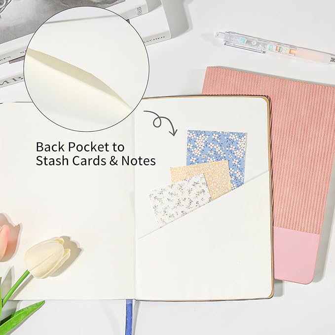 Lined Journal Notebook for Work College Ruled Note Book 5.79"x8.27" A5 PU Leather Daily Journaling 216 Pages for Women Men Writing Home School Supplies Business (Pink)