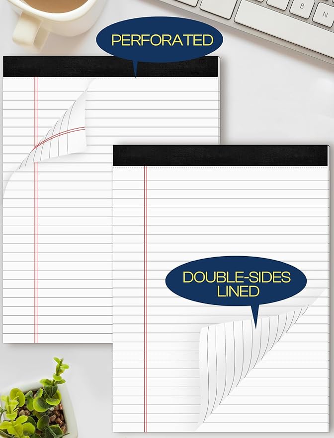Note Pads 8.5 x 11 Wide Ruled Lined Writing Note Pad for Office 4 Pack White Legal Pads 8.5 x 11", 30 Sheets per White Notepad 28 Lines Lined Paper Pads for School Perforated Legal Notepads for Work