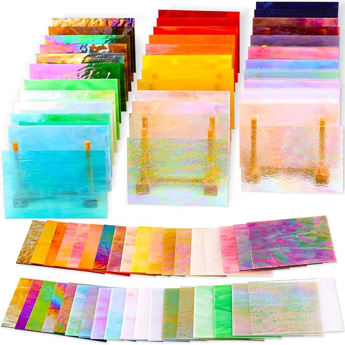 36 Sheets Opaque Stained Glass Bulk Variety Pack, 4 x 6 Inch Mosaic Glass Tiles for Crafts, Assorted Colors Cathedral Art Glasses Sheets for Stained Glass Making Projects
