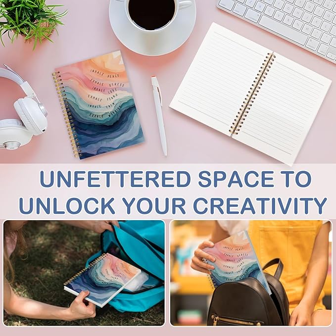 SNNDER Inhale Exhale Mental Health Notebook Journal, Guided Journal for Mental Health, Therapy Journaling Notes Notebook, Psychology Gifts Hardcover Spiral Notebooks 5.5x8.3 Inch