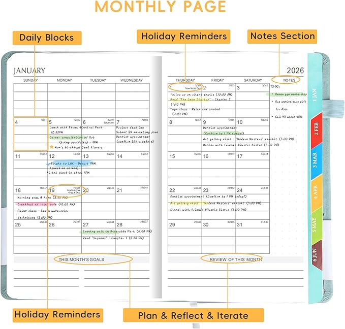 2026 Planner, A5 (5.6"x 8.5") Planner 2026 Jan-Dec, Monthly/Weekly/Daily Tabs with Contacts & Holidays, PU Leather Cover & 100gsm Paper, Organizer for School and Business Supplies (Sage Green)