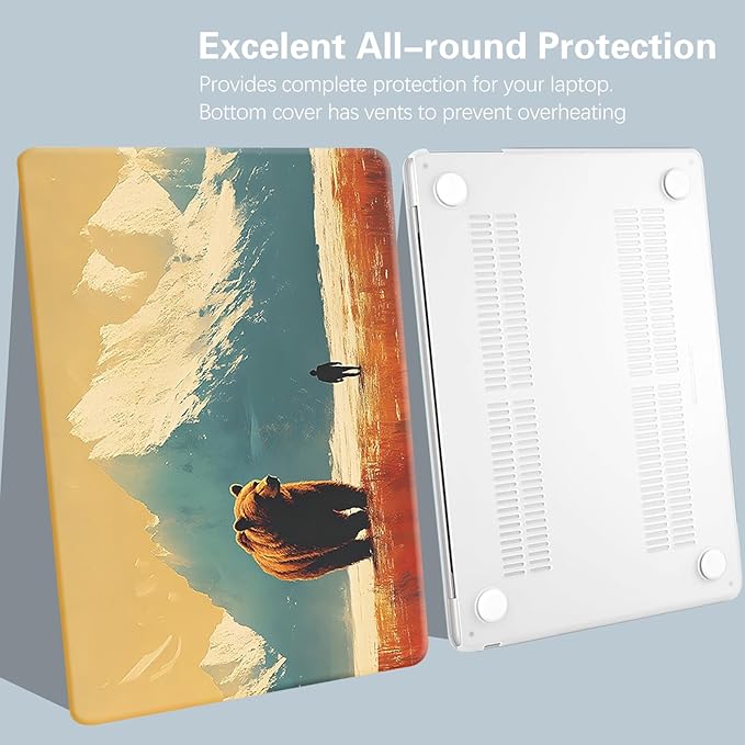KEROM Compatible for MacBook Air 15 Inch Case 2025 2024 2023 M4 M3 M2 A3241 A3114 A2941, MacBook Air M4 15 inch Case, Cute Aesthetic Plastic Hard Shell & Keyboard Cover for Mac Air 15, Bear