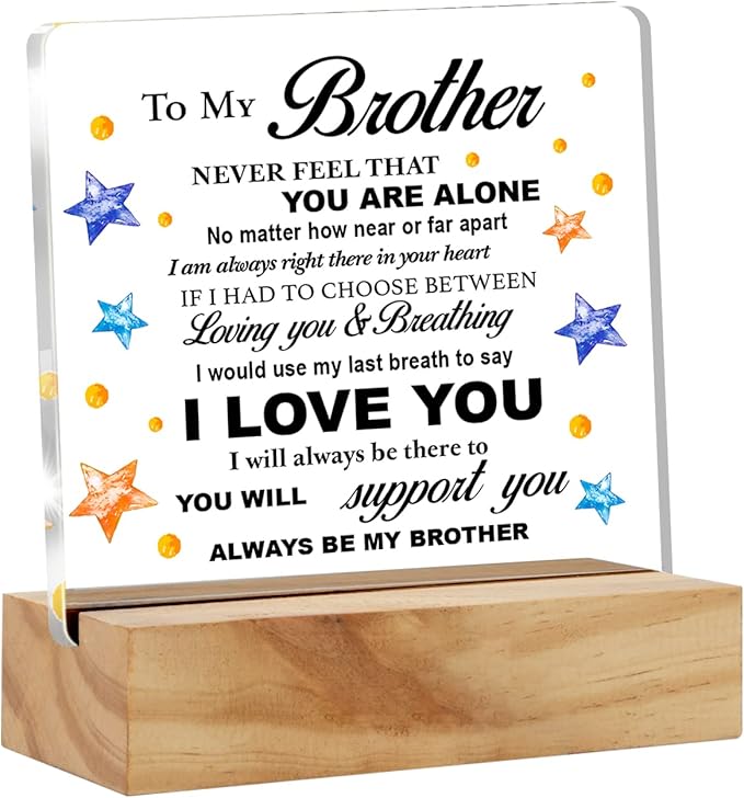 Bifez Brother Decorative Signage, Acrylic Desk Plaque with Wood Stand, 4x4 inches, Meaningful Gift for Home & Office