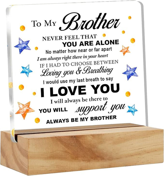 Bifez Brother Decorative Signage, Acrylic Desk Plaque with Wood Stand, 4x4 inches, Meaningful Gift for Home & Office