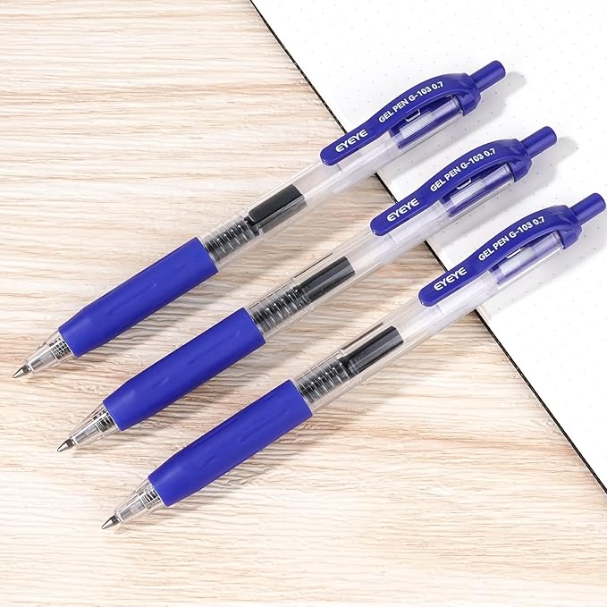 EYEYE G-103 Retractable Gel Blue Pens 0.7mm, 10 Pack Medium Point Ballpoint Pen Quick Drying, Pen Fine Point Smooth Writing Pens for Office School Supplies