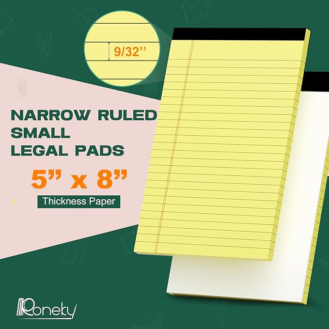 Yellow Legal Pads 5x8 Notepads, 12 Pack Small Note Pads 5x8 College Ruled Perforated Memo Pad for Work, Narrow Ruled Lined Writing Pads, 30 Sheets Per Pad, Mini Notepad for Office Home School