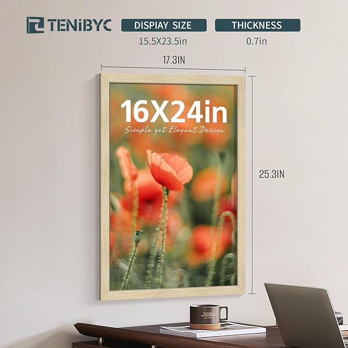 16x24 Poster Frames Set - 3 Pack - Natural Oak Wood - Display Wall Posters, Large Photos, Puzzle Displays & Gallery Walls - Statement Wall Decor