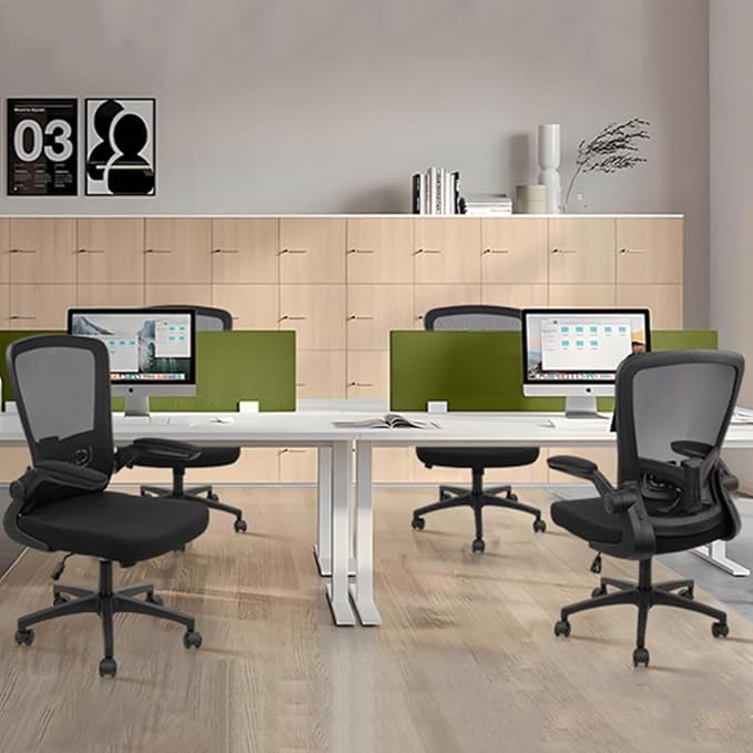 Desk Chairs with Wheels, Ergonomic Mesh Office Chair Adjustable Height and Swivel Lumbar Support Home Office Chair with Flip Up Armrests, Set of 6