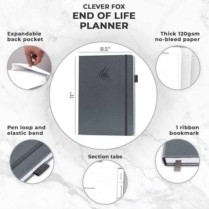 Clever Fox End of Life Planner – Final Arrangements Organizer for Beneficiary, Will Preparation, Last Wishes & Funeral Planning, A4 (Silver Black)