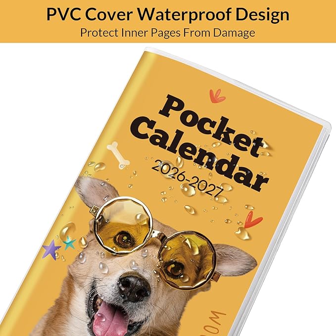 Pocket Calendar 2026-2027, Yellow 2026-2027 Monthly Planner - 3.7" x 6.7" - Runs from January 2026 Until December 2027, 2026 Pocket Planner with PVC Cover for Home, School, Office Supplies