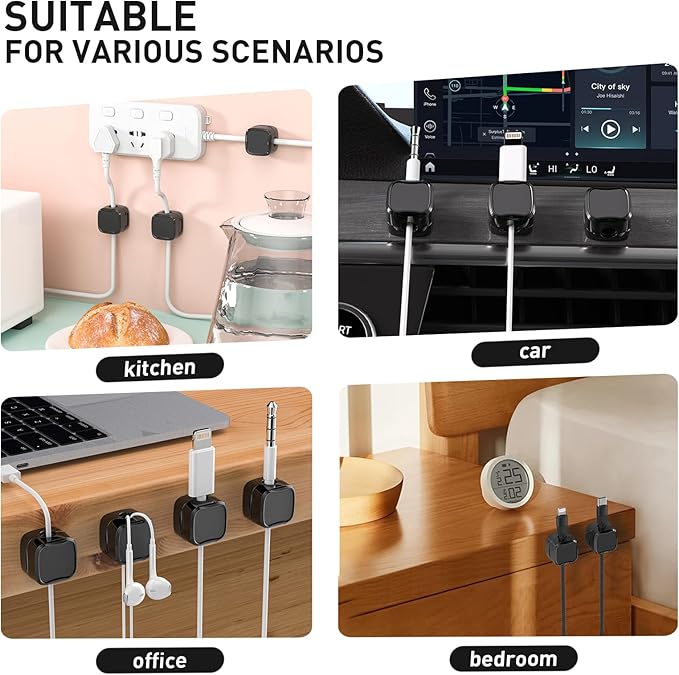 12 Pack Cable Clips, Cord Organizer, Cord Holder for Nightstand, Magnetic Cord Organizer, Strong Adhesive Charging Cable Keeper, Clip Holder