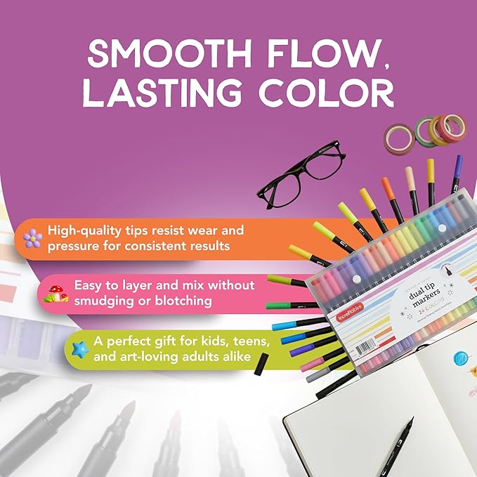 Incraftables Dual Tip Markers (24 Colors) – Adult Coloring, Brush Tip & Fine Tip Markers for Adult Coloring Books, No Bleed Dual Brush for Kids & Adults