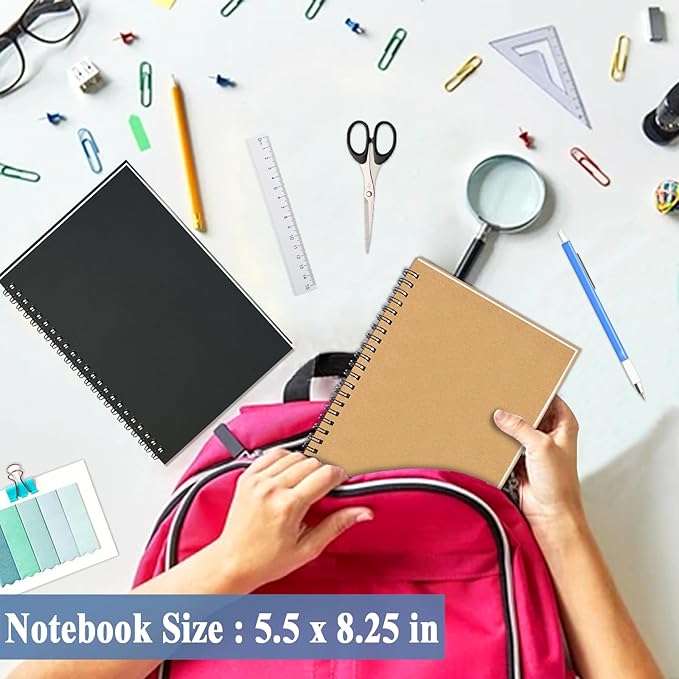 GINMLYDA Small Spiral Notebook A5, 2Pack 120 Lined Pages 8.25x5.5 Inches Spiral Journal Kraft Cover Notebooks & Writing Pads for School Home Office Aesthetic Sketch Drawing Note