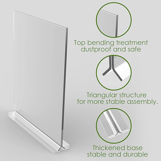 newnewshow Acrylic Sign Holder 8.5x11 Inch 6 Pack Vertical T Shape Double-Sided Desktop Display Holder