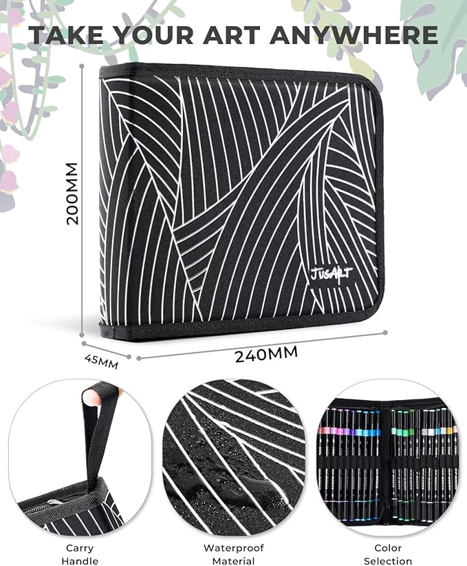 JusArt 48 Colors Acrylic Paint Markers Set With Bag, Dual Tip with Brush Tip and Fine Tip Paint Pens for Rock Painting, Wood, Egg, Canvas, Glass, Stone, Ceramic, DIY Crafts Professional Art Supplies