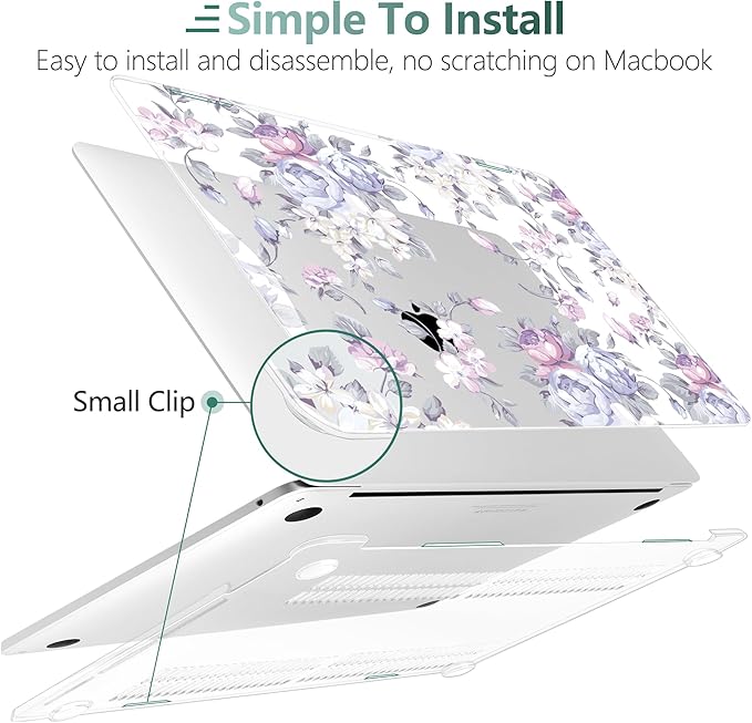 TWOLSKOO Compatible with MacBook Pro 13 inch Case 2023-2016 A2338 M2/M1 A2251 A2289 A2159 A1989 A1706, Plastic Hard Shell Cover & Keyboard Skin & Screen Protector, Purple Peony