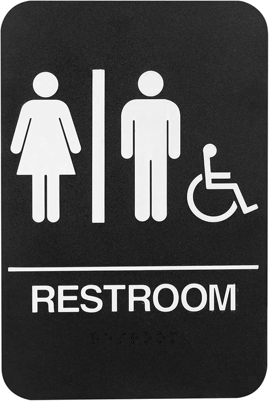 Self-Adhesive Business Restroom Sign,ADA Compliant Braille Unisex Bathroom Sign,Public Restroom Sign,Size: 9" X 6"(Unisex Handicap).