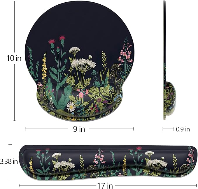 Dapesuom Keyboard Wrist Rest and Mouse Pad with Wrist Support, Cute Memory Foam Cushion for Keyboard and Mouse Set, Ergonomic Pad Rests with Non Slip Base for Easy Typing & Pain Relief, Elegant Flower