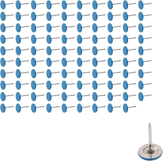 100Pcs Flat Head Upholstery Tacks Home Furniture Decor Tack Upholstery Nails Flat Push Pins Flat Thumb Tacks Blue (11mmx17mm)