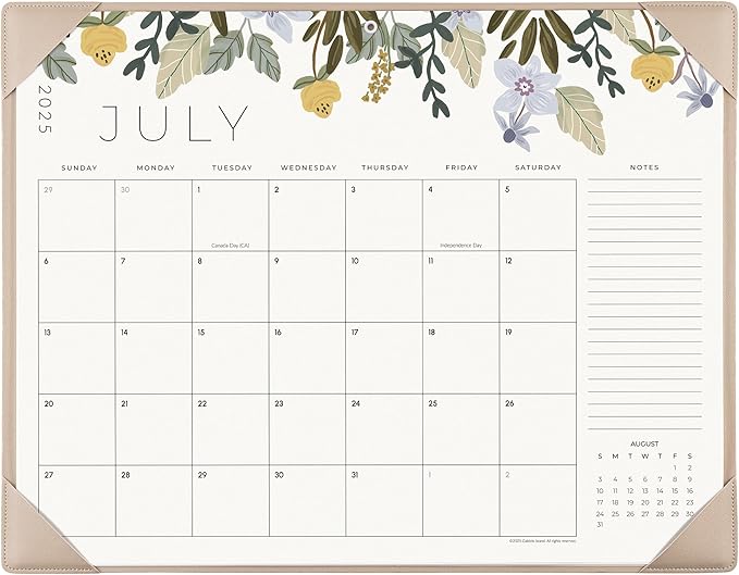 Desk Calendar 2025-2026 with Desktop Mat, Cabbrix Large Desk Pad Calendar 22 x 17 Inch Runs From July 2025 to December 2026, Floral Design Calendar 2025 for Home School and Office (Apricot)