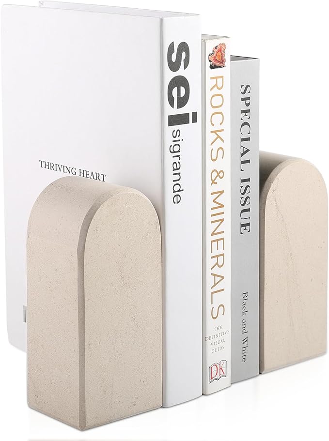 Koville African Natural Marble Bookends for Shelves, 7lbs Heavy-Duty Marble Book Holders, Decorative Book Ends, Bookshelf Apartment Decor for Normal Books/CD/Video Games