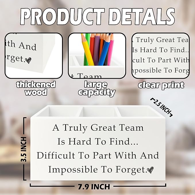 Team Office Pen Pencil Holder Organizer for Desk, Team Appreciation Gifts for Employees, Gifts for Coworkers Women Men Wooden Box Sign for Home Office Desk Tabletop Decorations