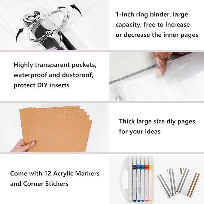 Vienrose Scrapbook Photo Album 12x12 Inch 3 Ring Binder, Linen Cover Large DIY Scrapbooks with 30 Sheets Plastic Sleeves 60 Pages Blank Khaki Inner Pages for Wedding Birthday Travel Baby Photos Beige