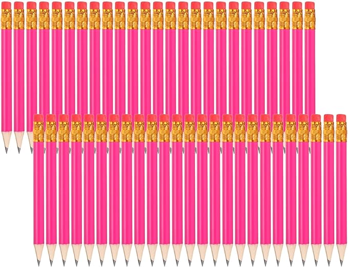 MECCANIXITY Golf Pencils with Erasers, 4" HB Mini Half Pencils Pre Sharpened Small Pens for Wedding Bridal Shower Game Office Writing Drawing(Rose Red, Pack of 50)